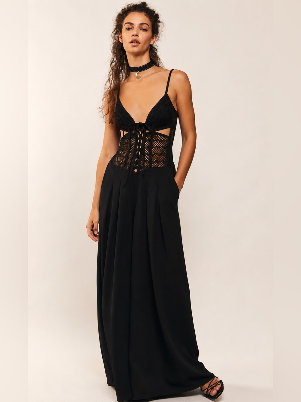 PatBO Corset Crepe Jumpsuit in Black size 2